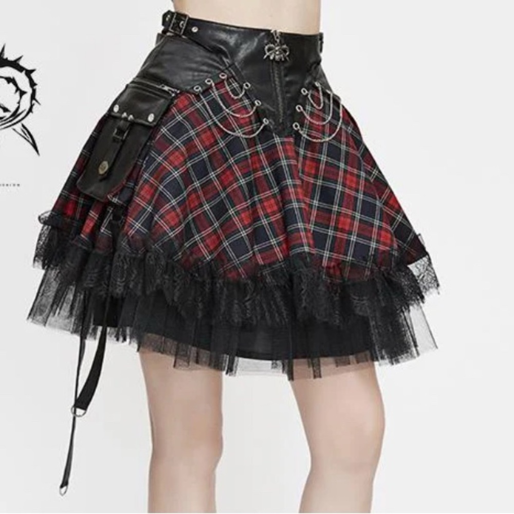 Devil Fashion Noise Annoys Red Black Plaid Goth Skirt - Please read description - Picture 4 of 10